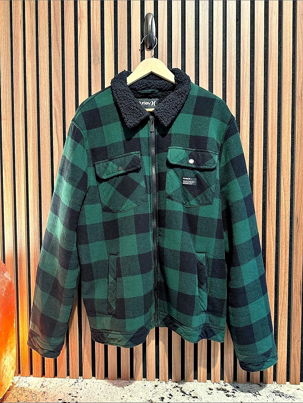 Hurley Sherpa Collar Buffalo Check Plaid Full Zip Jacket Large